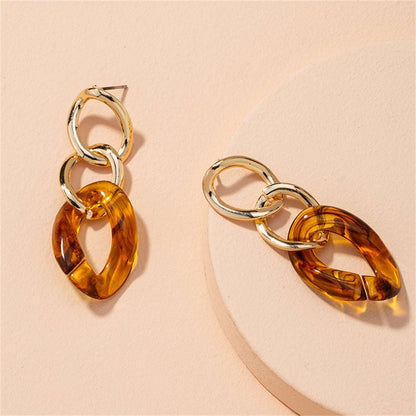 Amber Resin & Goldtone Curb Chain Drop Earring