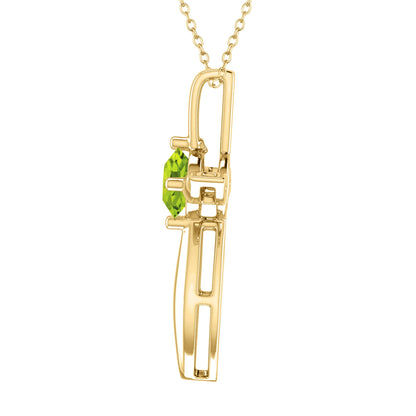 Gold Over Sterling Silver Round Shape Natural Peridot Cross Pendant with 18" Cable Chain