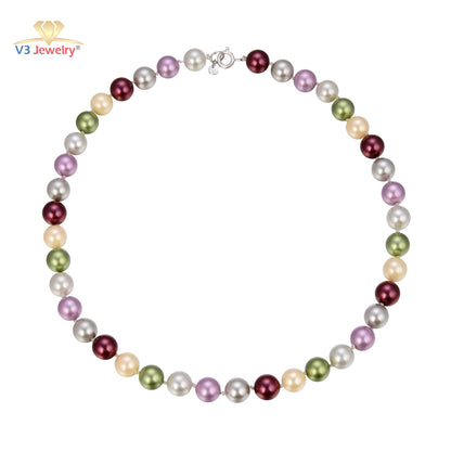 10MM Multi Color Cultured Pearl Necklace with Sterling Silver Clasp