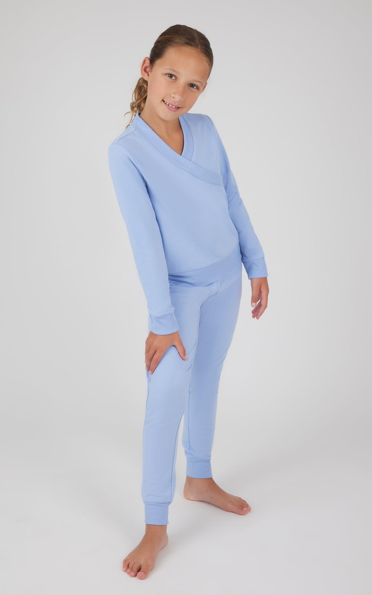 90 Degree by Reflex Girls 2 PC Terry Crossover Long Sleeve Top + Brushed Jogger Set