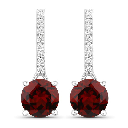 Genuine Mozambique Garnet and Lab Diamond Silver Dangle Earrings