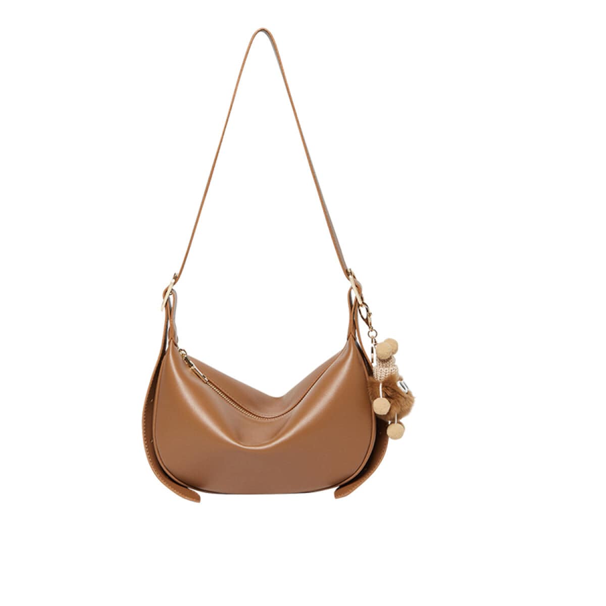 Crescent Leather Crossbody Shoulder Bag with Bear Charm
