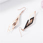 Black & Rose Goldtone Crossing Rhombus Drop Earrings