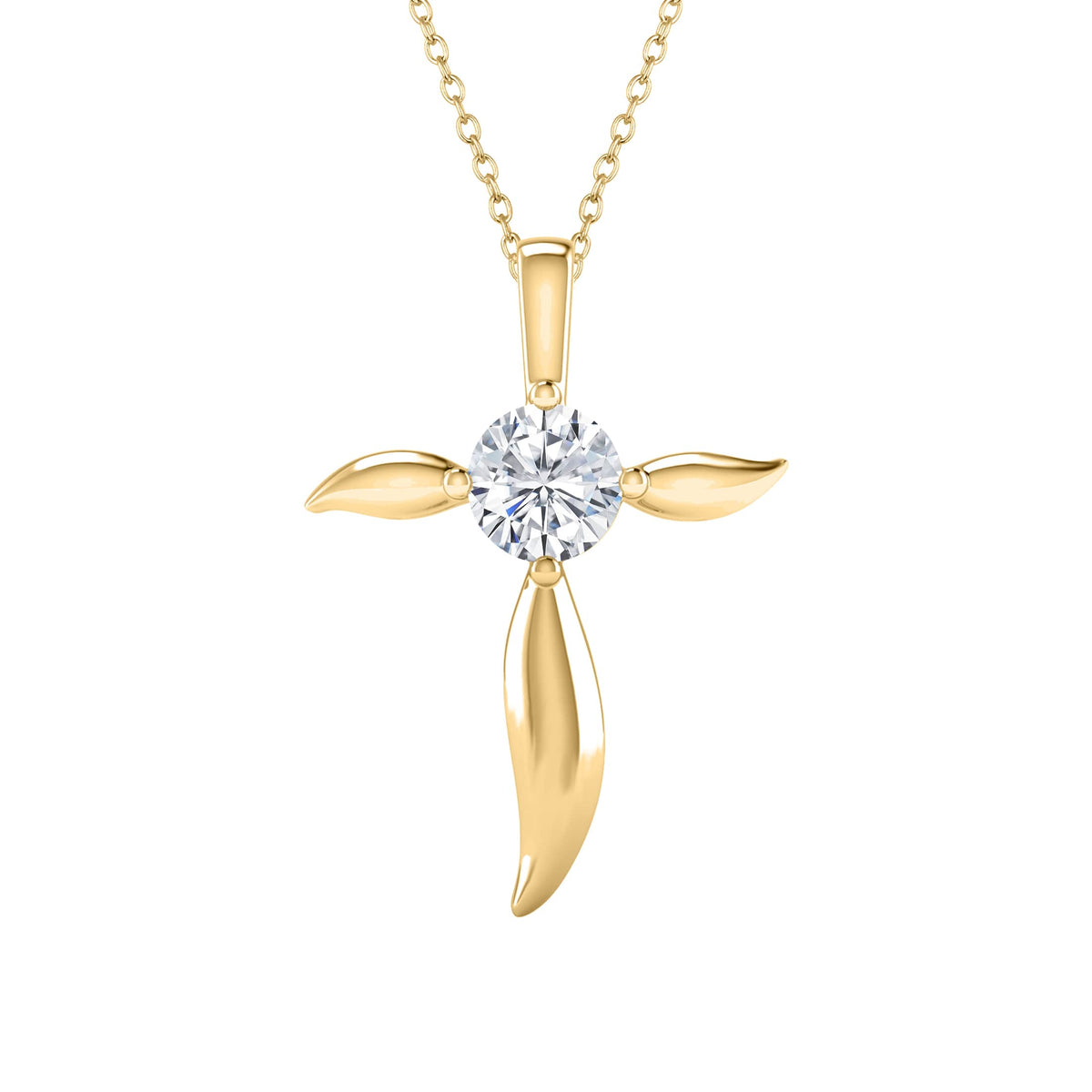18K Gold Plated Sterling Silver Moissanite Solitaire Cross Pendant with 18" Chain
