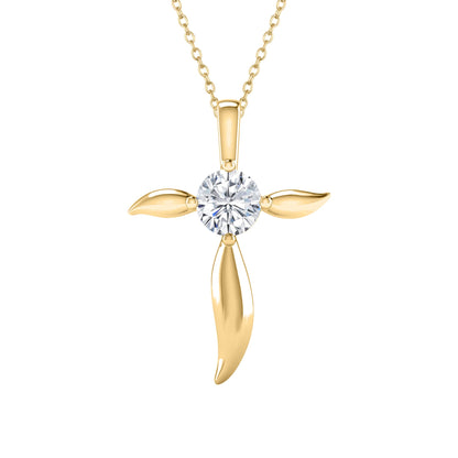 18K Gold Plated Sterling Silver Moissanite Solitaire Cross Pendant with 18" Chain
