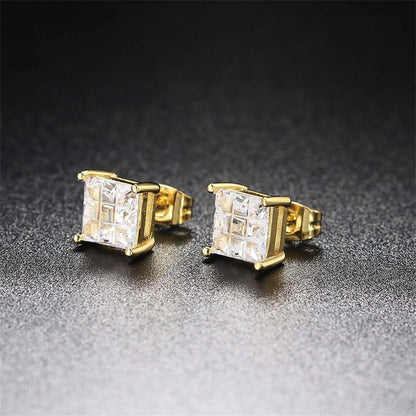 Crystal & Goldtone Square Stud Earrings