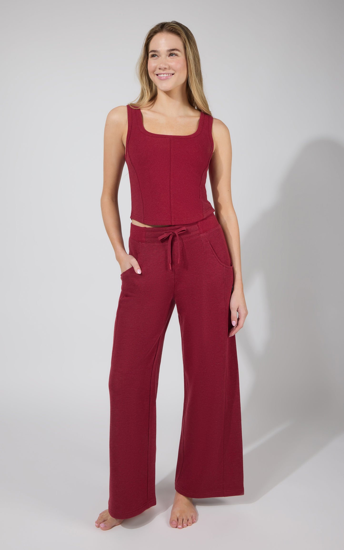 90 Degree by Reflex Terry Corset Tank & Fleece Wide Leg Pant Set