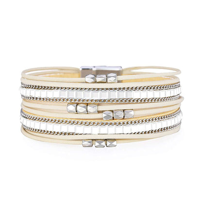 Beige Polystyrene & Silvertone Multi-Strand Bracelet
