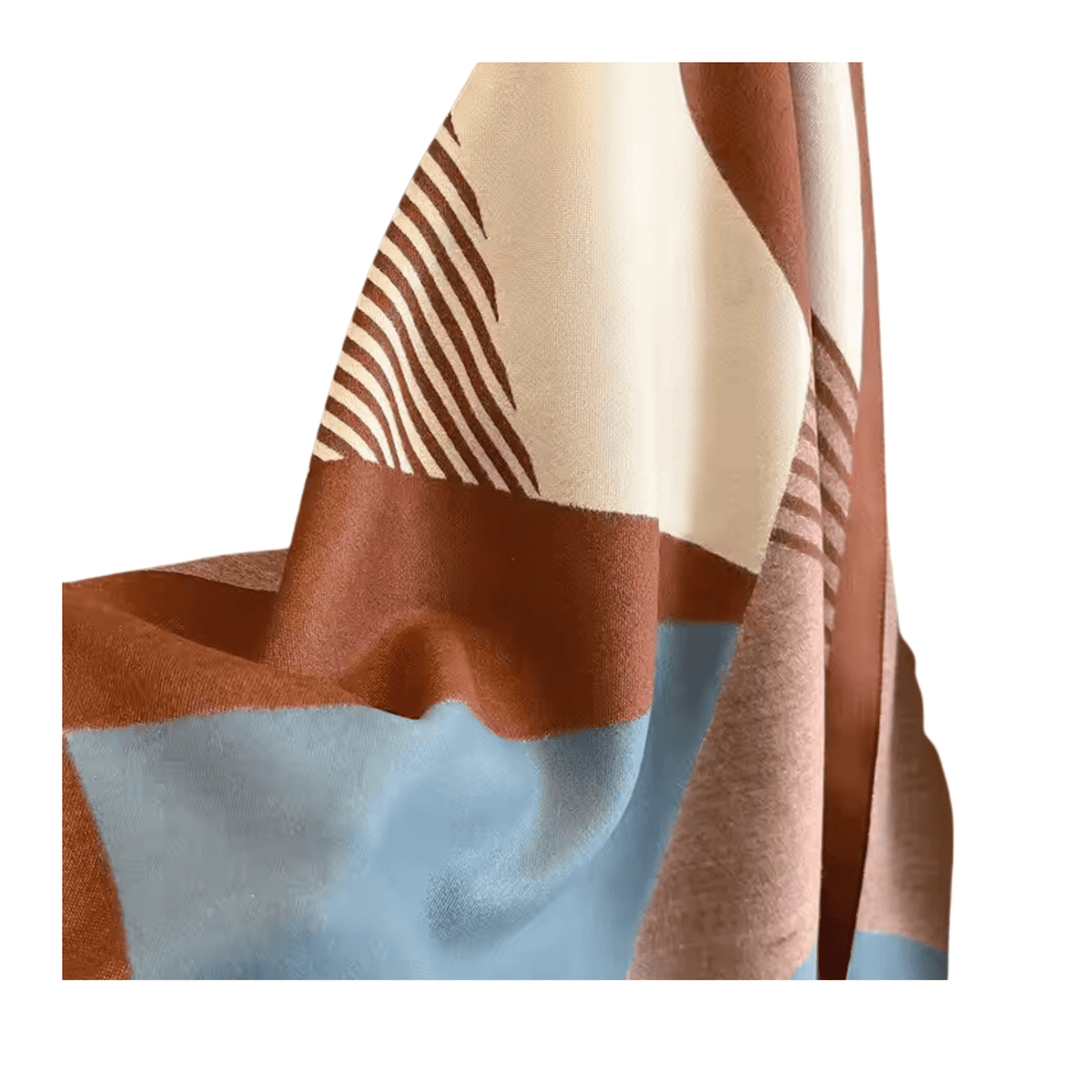 Brown & Blue Plaid Striped Fringe-Trimmed Scarf