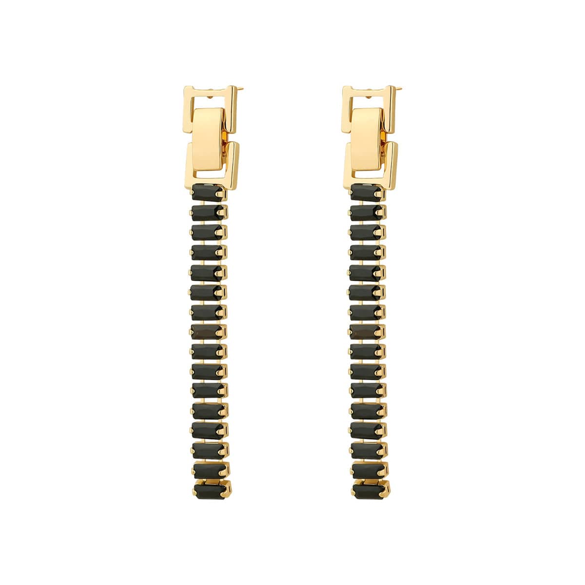 Black Crystal & Goldtone Belt Drop Earrings