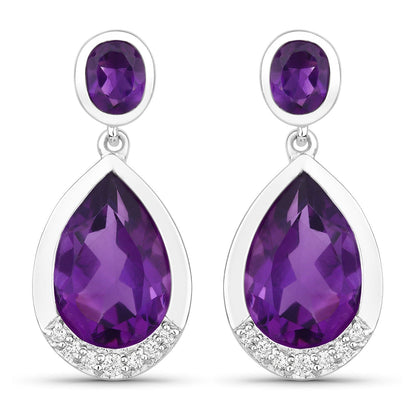 Genuine Amethyst and Lab Diamond Silver Dangle Earrings