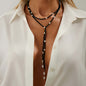 Black Acrylic & Pearl Silvertone Beaded Chain Necklace