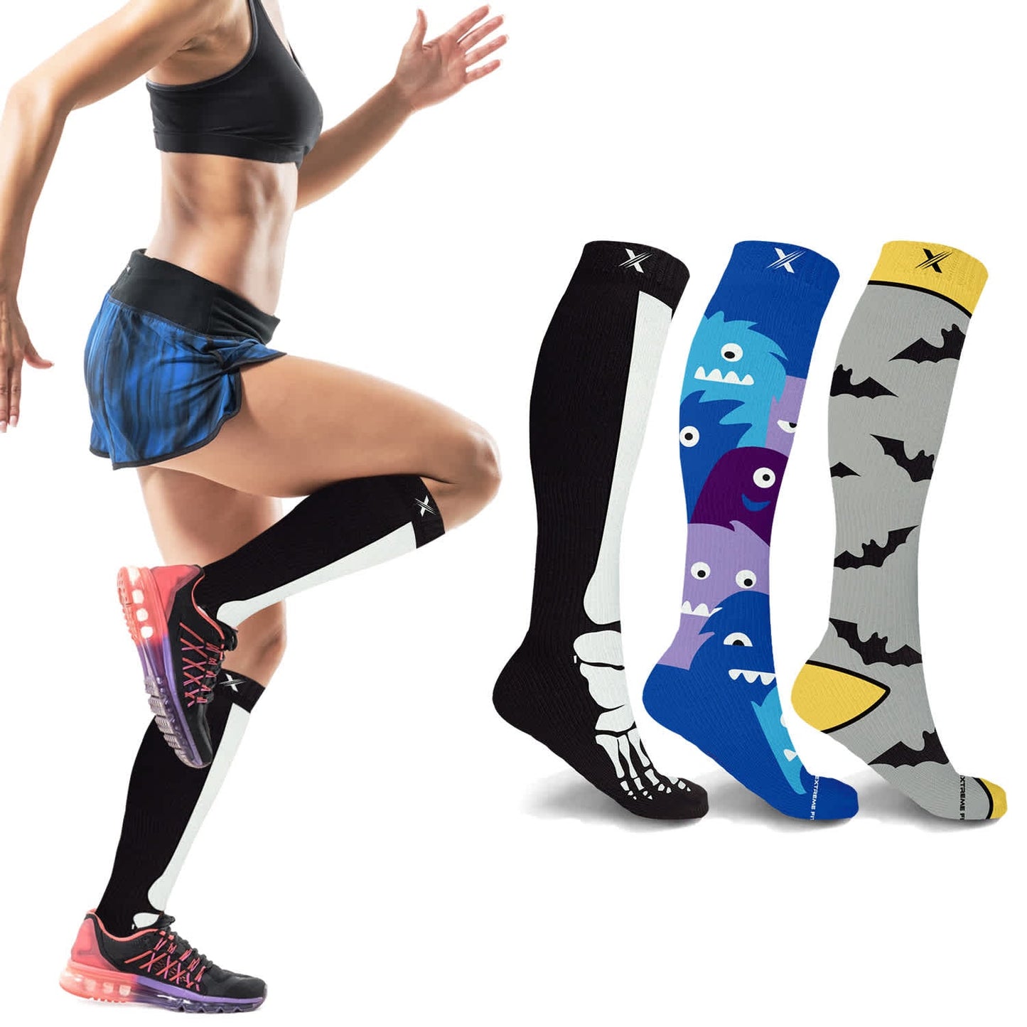 Extreme Fit 3-Pairs Halloween Themed Knee High Compression Socks