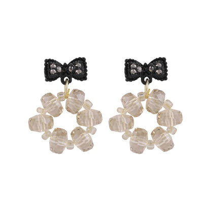 Black Cubic Zirconia & Acrylic Hoop Bow Drop Earrings