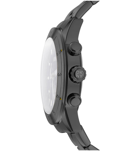Dkny Men Watch, Black Color Case, Black Dial, Black Color Metal Bracelet, Chronograph, 10 Atm