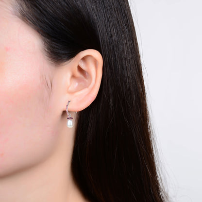 Freshwater Pearl and Natural Pink Tourmoline 18K Rose Gold Plated Sterling Silver Dangle Earring