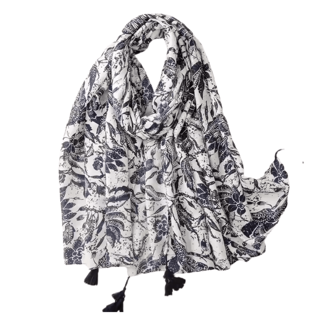 Floral Indigo Tassel Scarf