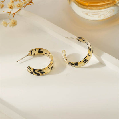 Beige & Black Acrylic Leopard Print Huggie Earrings