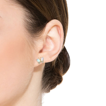 14k Gold Plated Mother of Pearl & Cubic Zirconia Butterfly Stud Earrings