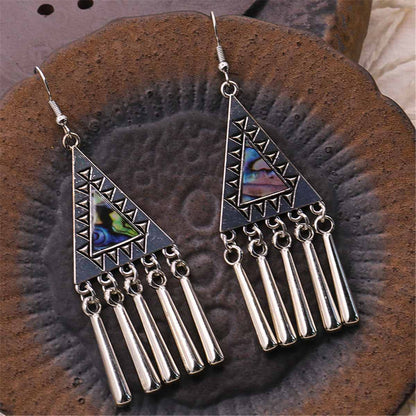 Abalone Shell & Silvertone Triangle Tassel Drop Earrings