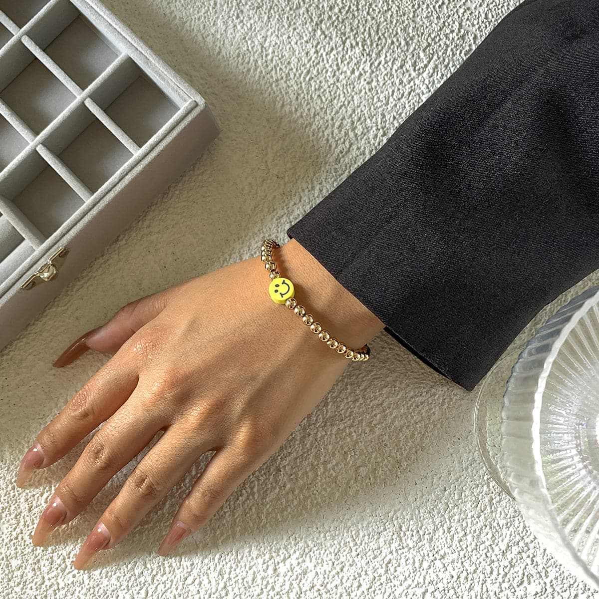Acrylic & Goldtone Smiley Charm Stretch Bracelet