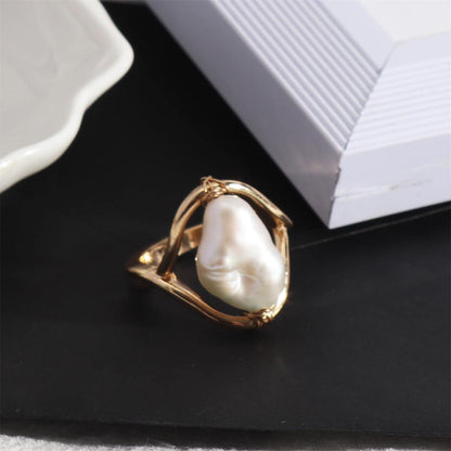 Baroque Pearl & Goldtone Framed Ring