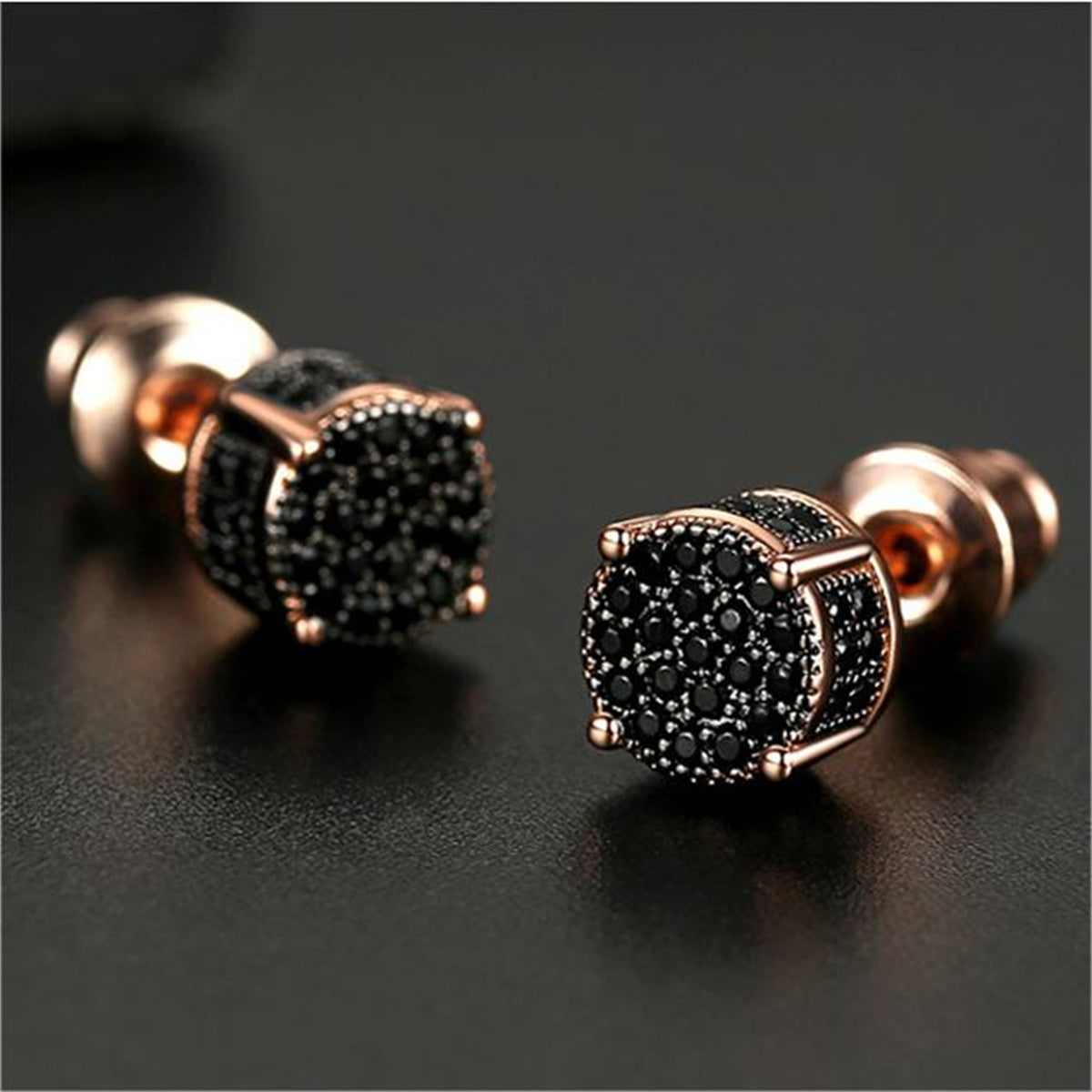 Black Cubic Zirconia & Rose Goldtone Stud Earrings