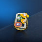 Cubic Zirconia & Enamel Goldtone Floral Rectangle Ring