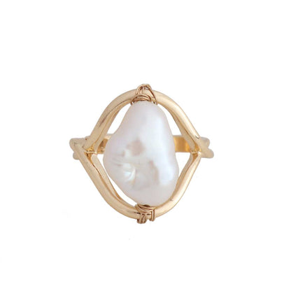 Baroque Pearl & Goldtone Framed Ring