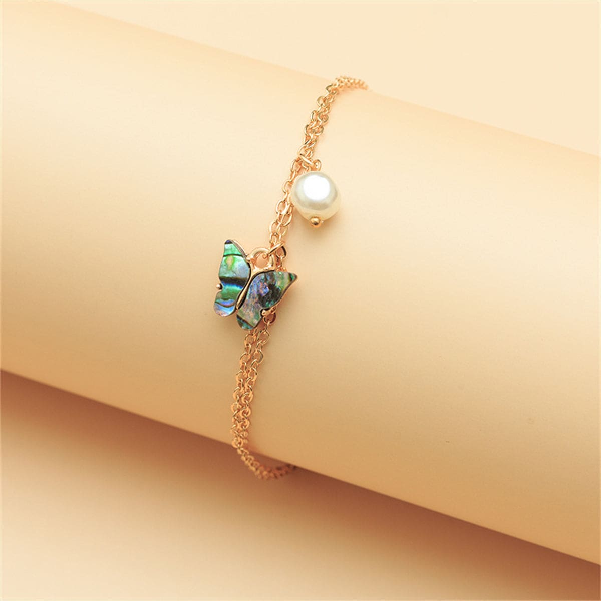Abalone Shell & Goldtone Butterfly Anklet