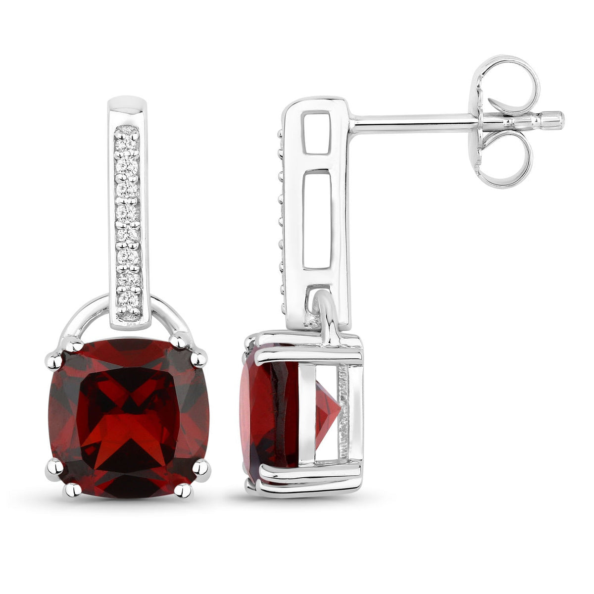 Genuine Mozambique Garnet and Lab Diamond Silver Dangle Earrings
