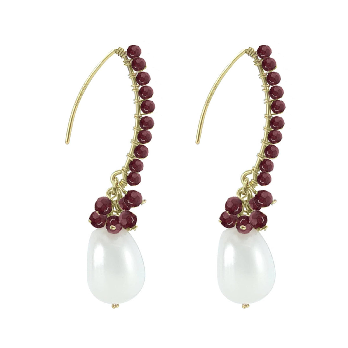 Freshwater Pearl and Natural Garnet 18K Plated Sterling Silver Dangle Earring