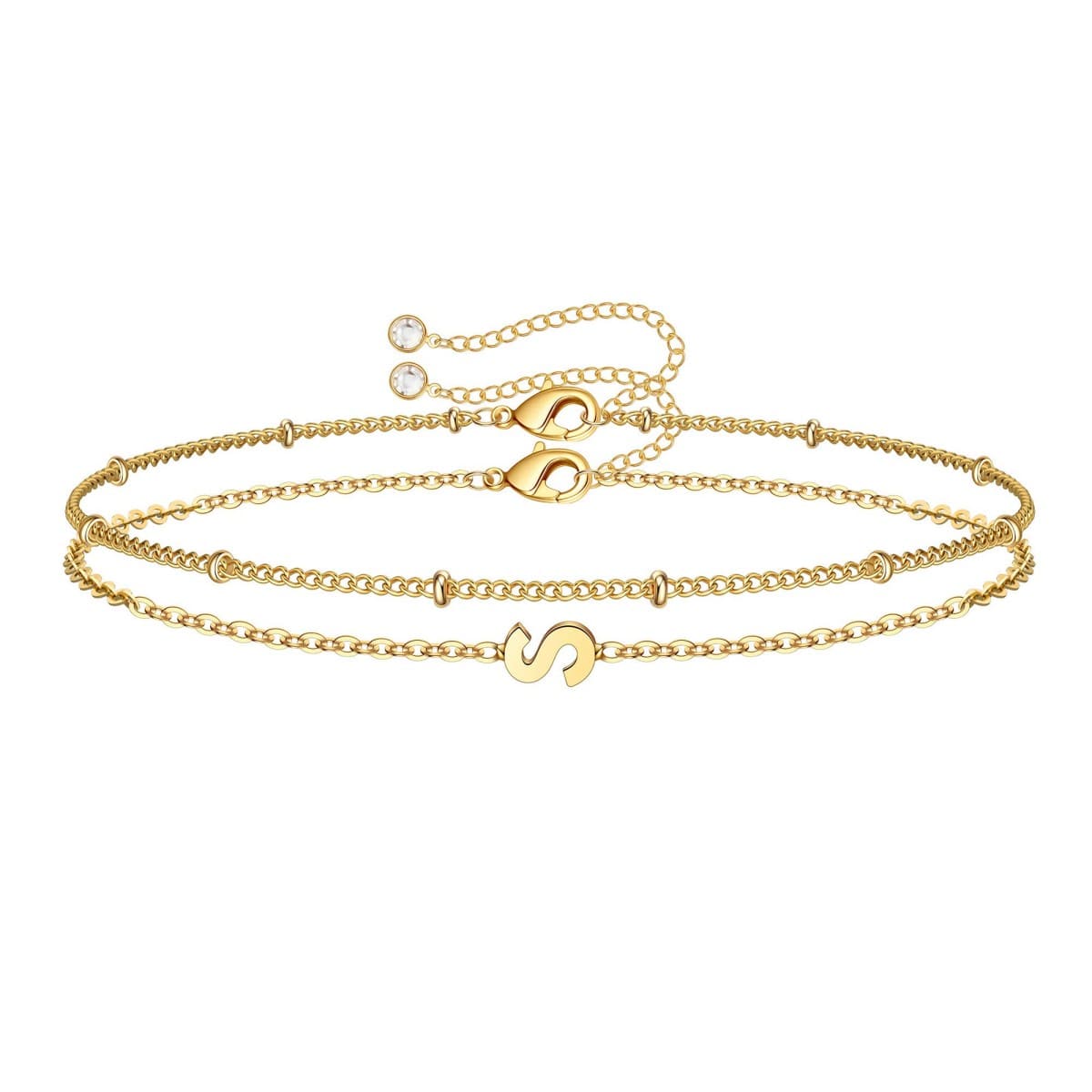 Dainty Initial Layered Chain Bracelet Personalized Adjustable