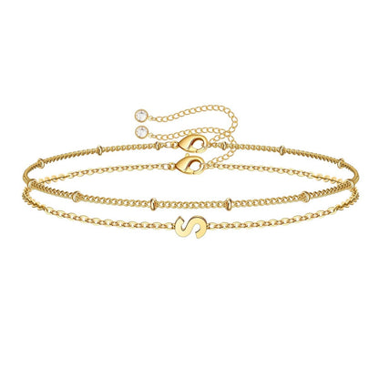 Dainty Initial Layered Chain Bracelet Personalized Adjustable