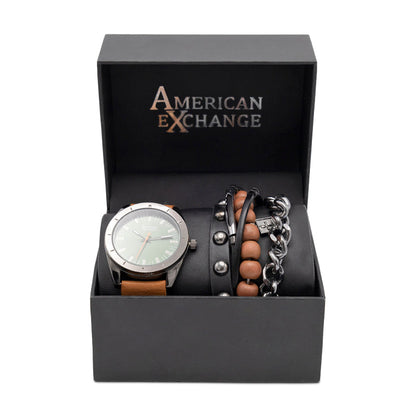 American Exchange Mens Brown Leather Watch With Bracelets 5218