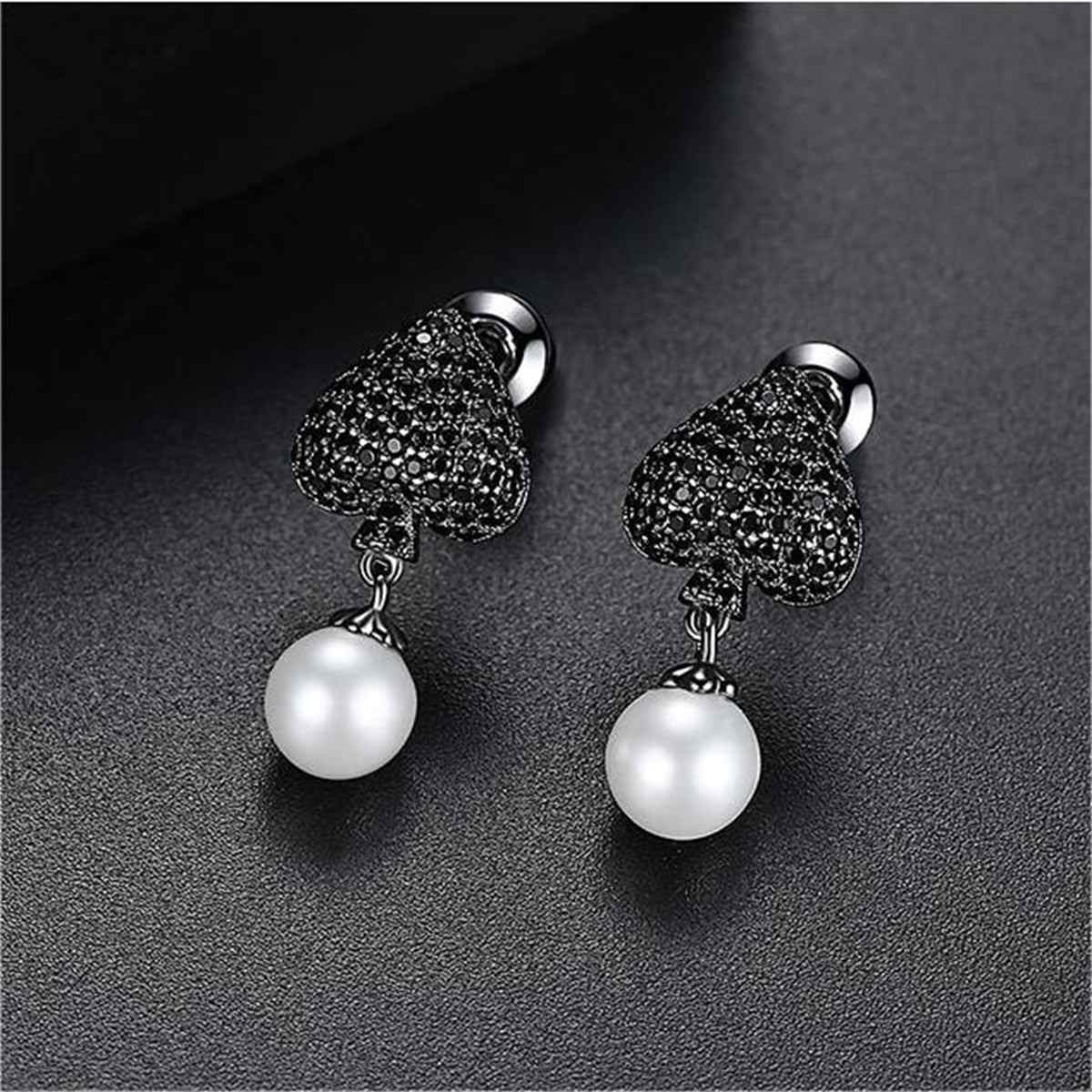 Black Cubic Zirconia & Blacktone Heart Drop Earrings