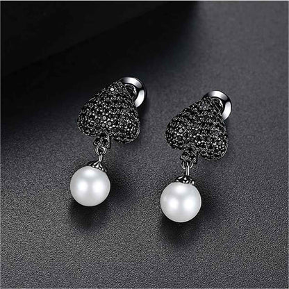 Black Cubic Zirconia & Blacktone Heart Drop Earrings