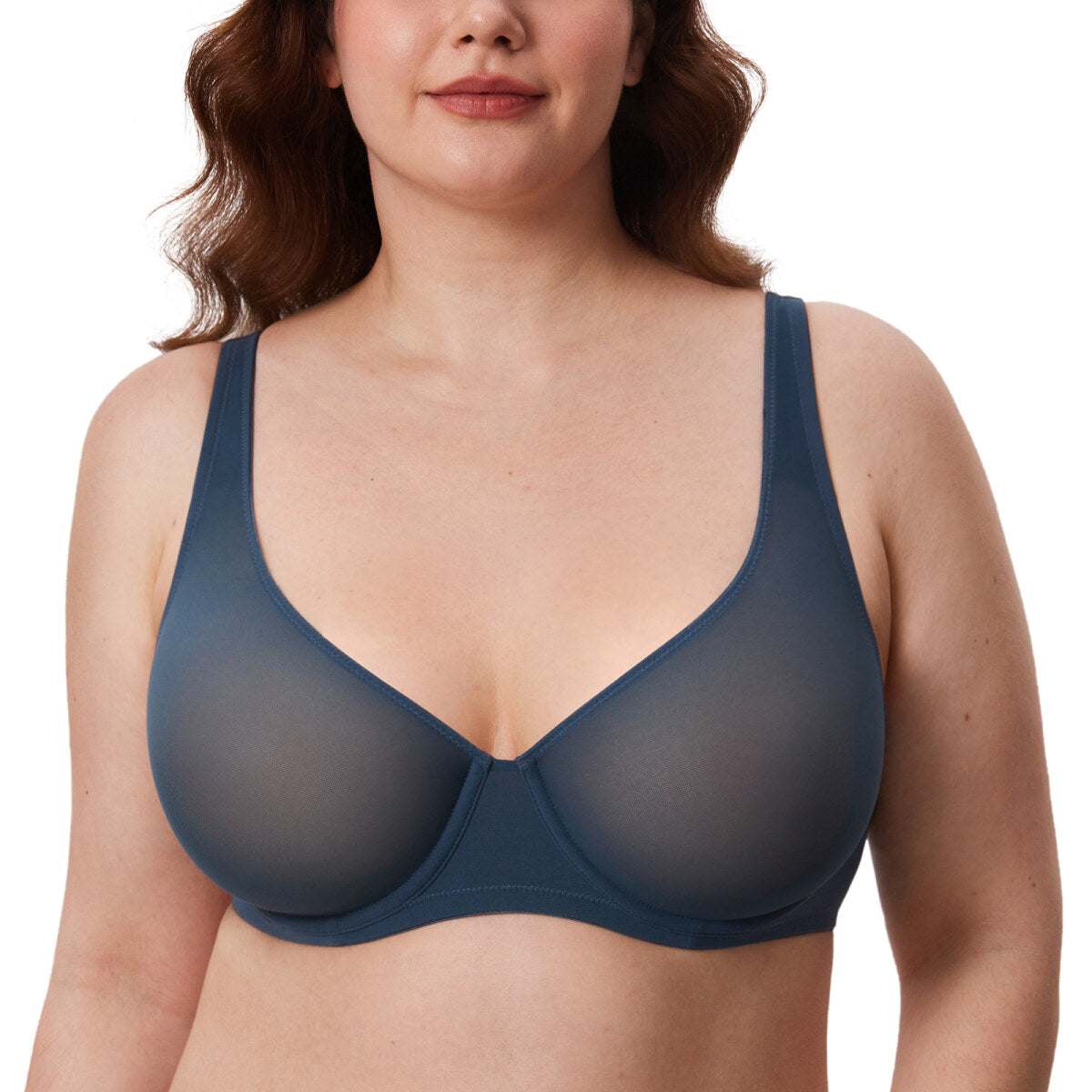 Cosnufy Sheer Mesh Balconette Underwire Full Coverage Unlined Bra