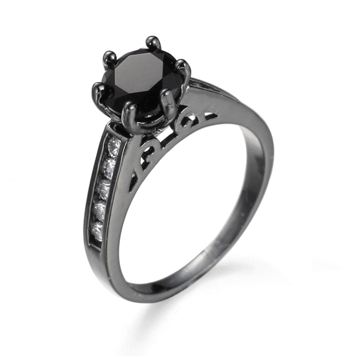 Black Cubic Zirconia & Black-Plated Cocktail Ring