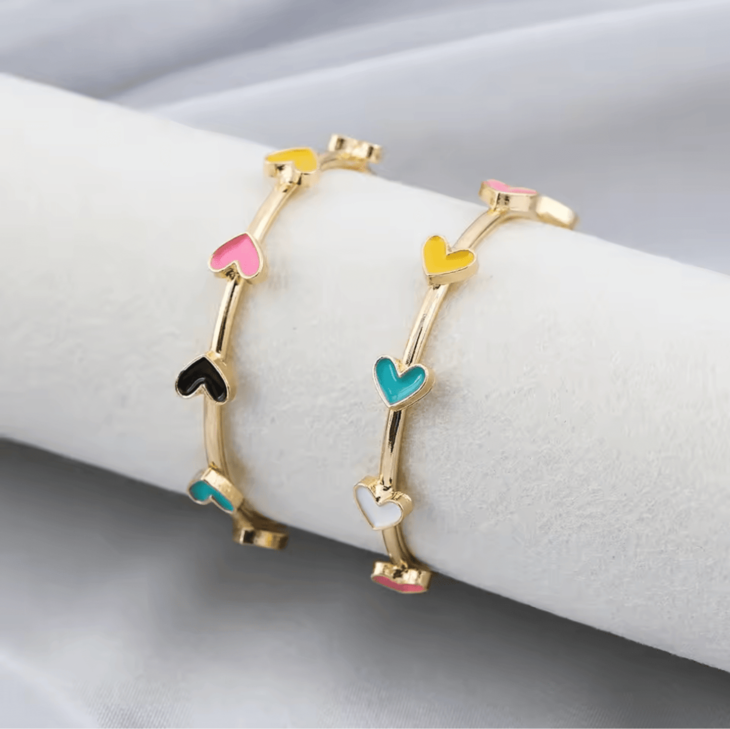 Goldtone Multicolour Heart Hoop Earrings