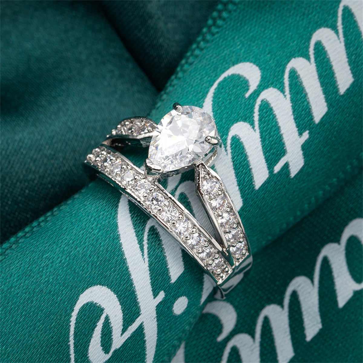 Cubic Zirconia & Crystal Silvertone Pear-Cut Drop-Band Ring