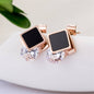 Black & Cubic Zirconia Rhombus Stud Earrings