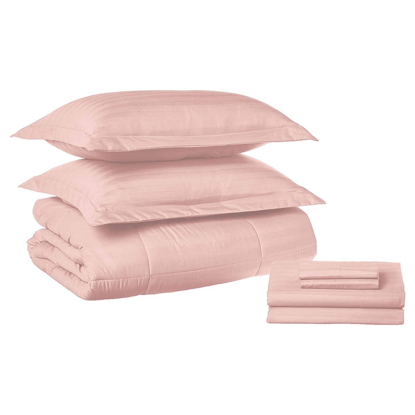 Elegant Comfort 8-Piece Dobby Stripe Comforter Set - Includes 4-Piece Sheet Set with Double Sided Storage Pockets