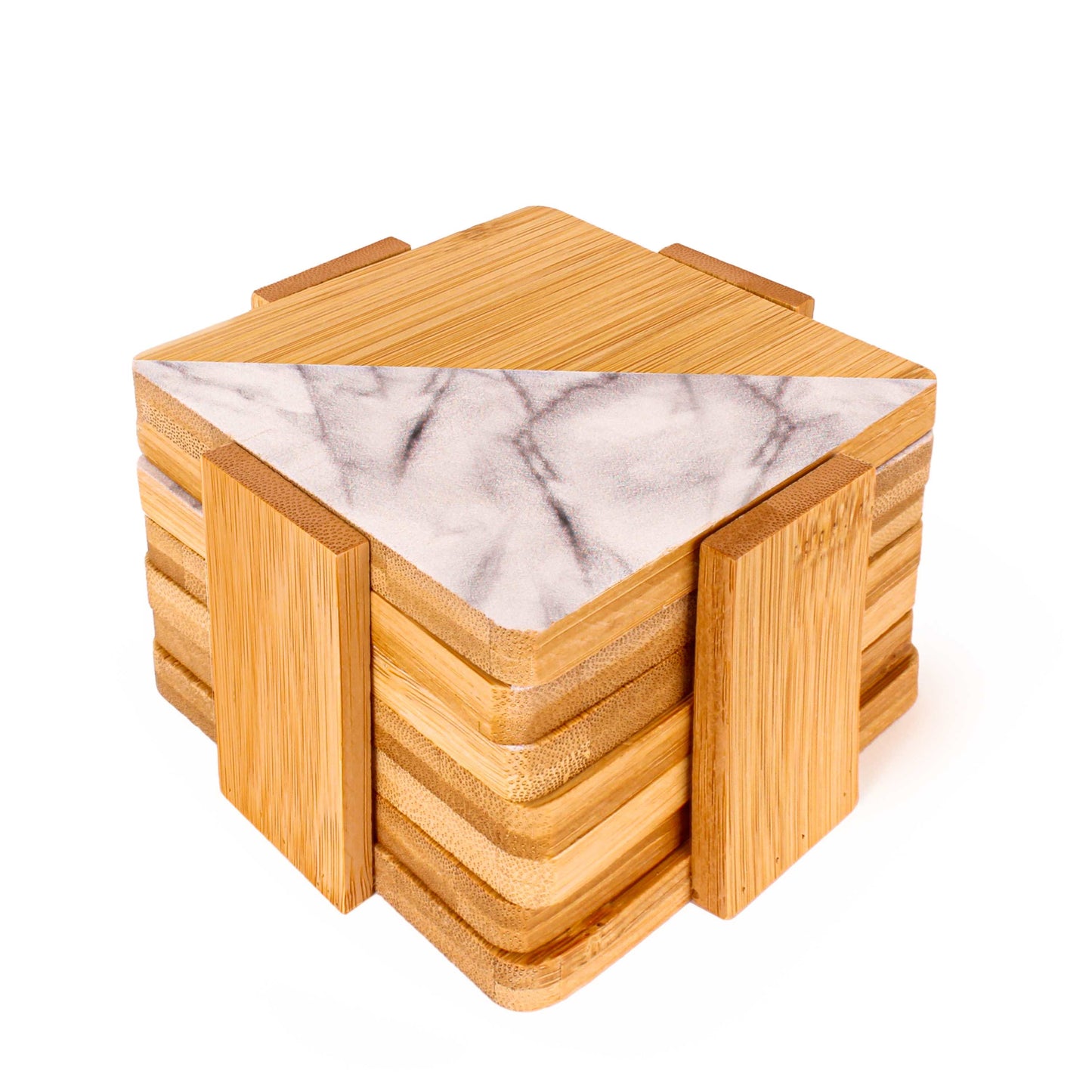 BergHOFF Bamboo 7pc Two-Tone Bamboo Coaster Set, Square