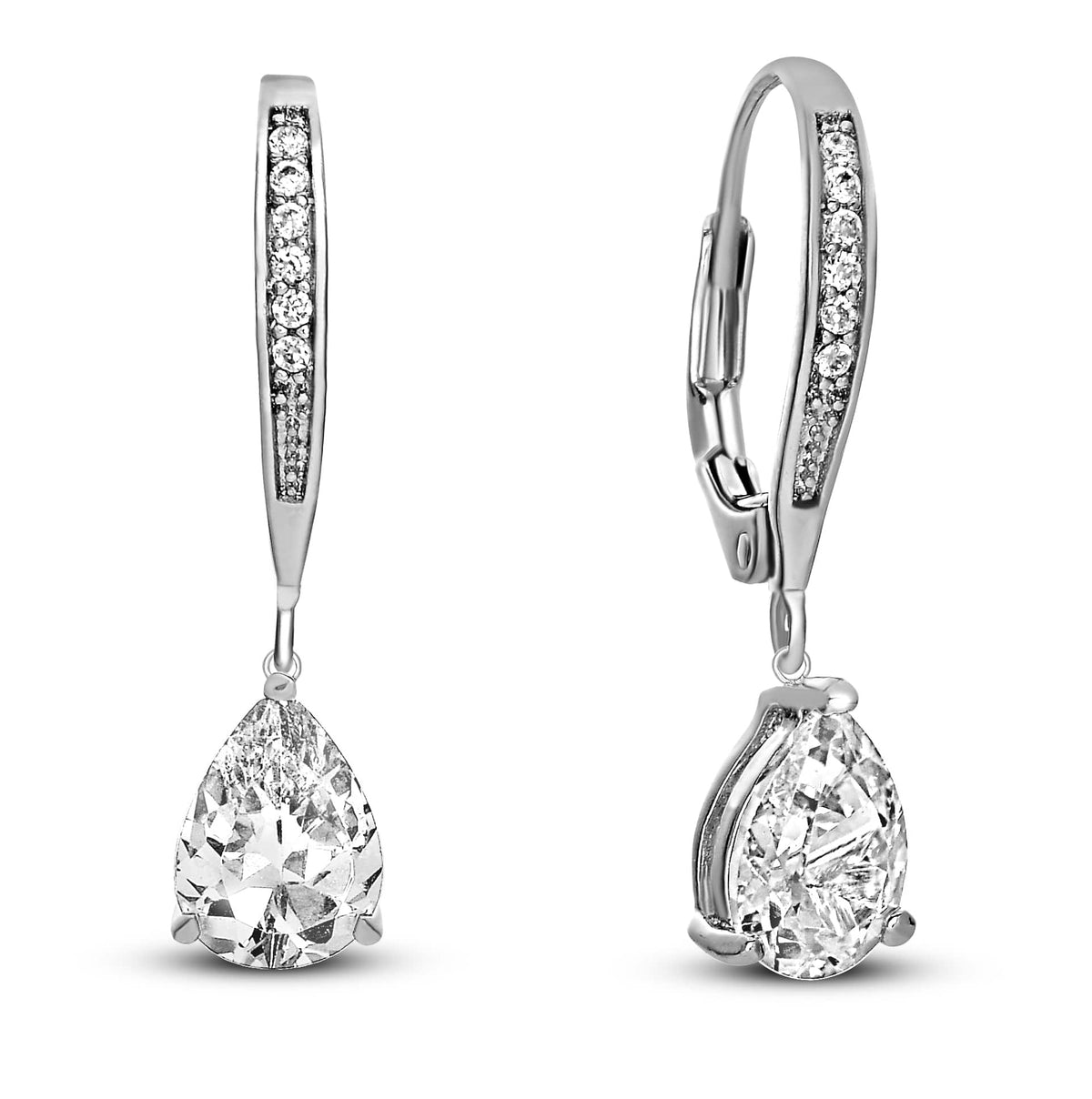 Cubic Zirconia Sterling Silver Rhodium Plated Teardrop Earrings