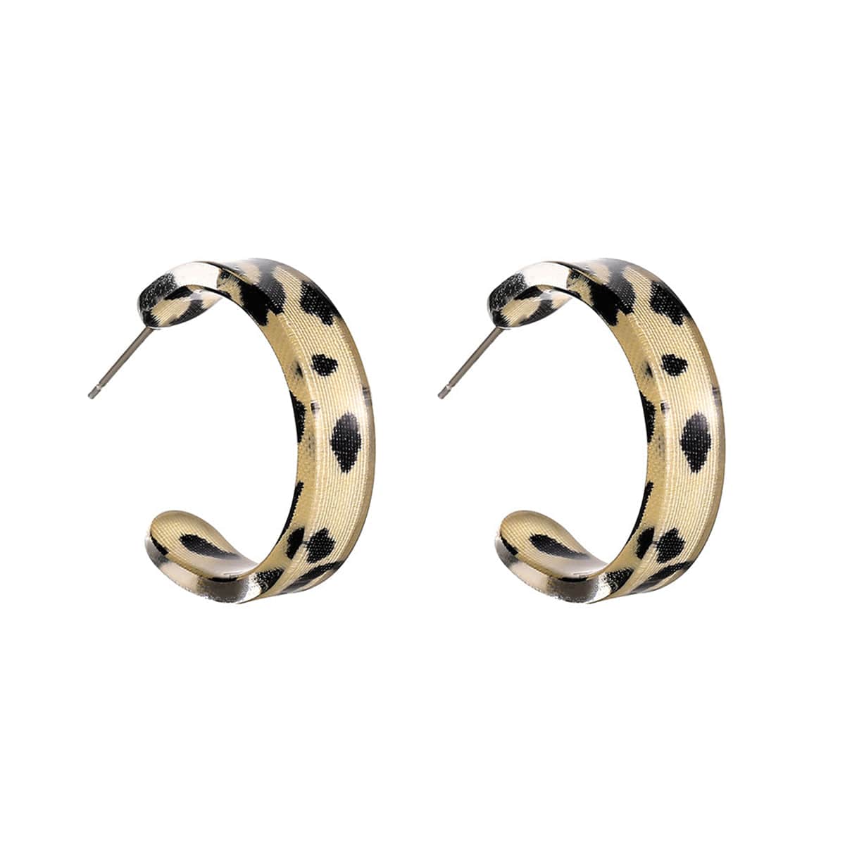 Beige & Black Acrylic Leopard Print Huggie Earrings