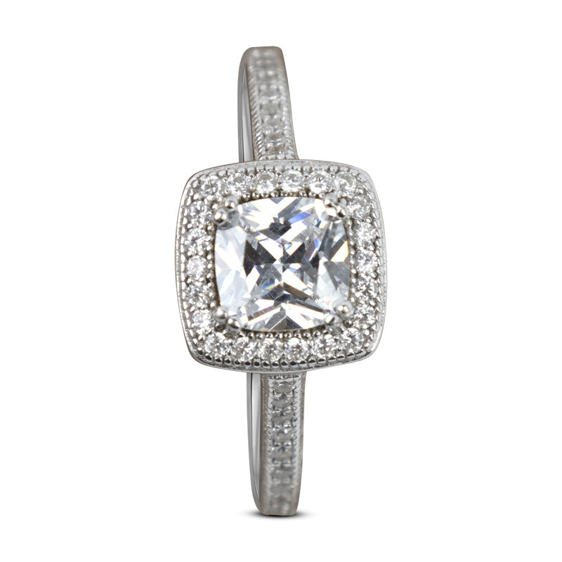 Olivia 925 Sterling Silver Square Micro Pave Ring - Size 8
