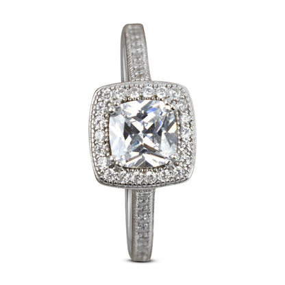 Olivia 925 Sterling Silver Square Micro Pave Ring - Size 8