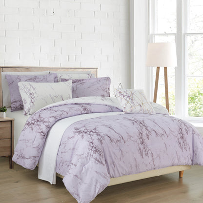 Elegant Comfort Reversible 10-Piece Marble Print Comforter Set, Includes 6-Piece Sheet Set with Double Sided Storage Pockets
