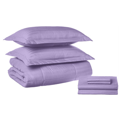 Elegant Comfort 8-Piece Dobby Stripe Comforter Set - Includes 4-Piece Sheet Set with Double Sided Storage Pockets